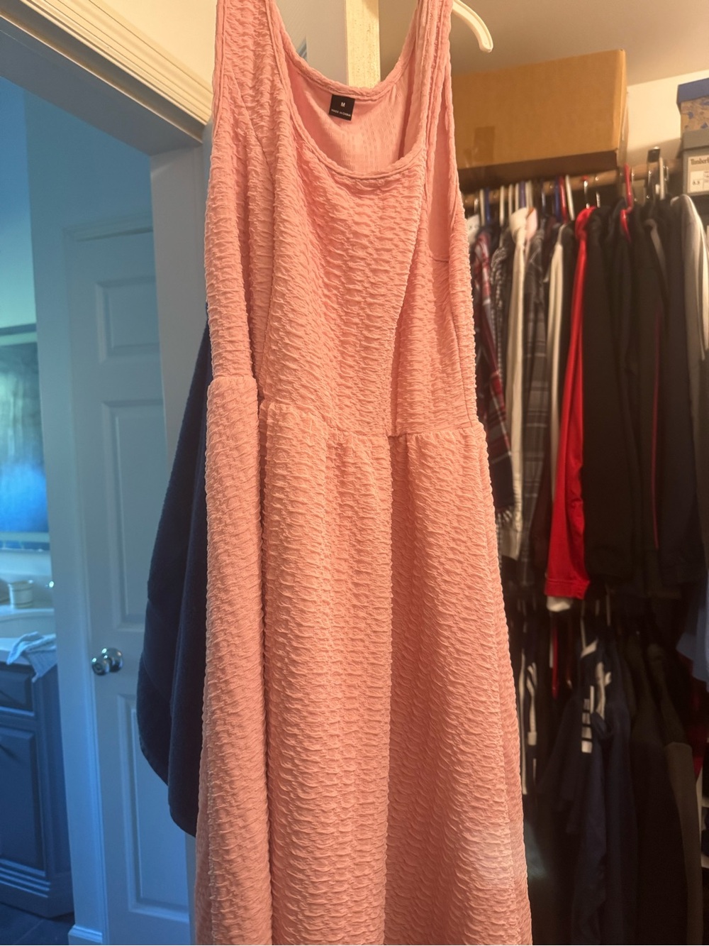 SHEIN Pink Textured Midi Tank Dress